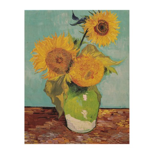 Vincent Van Gogh _ Three Sunflowers in a Vase Wood Wall Art