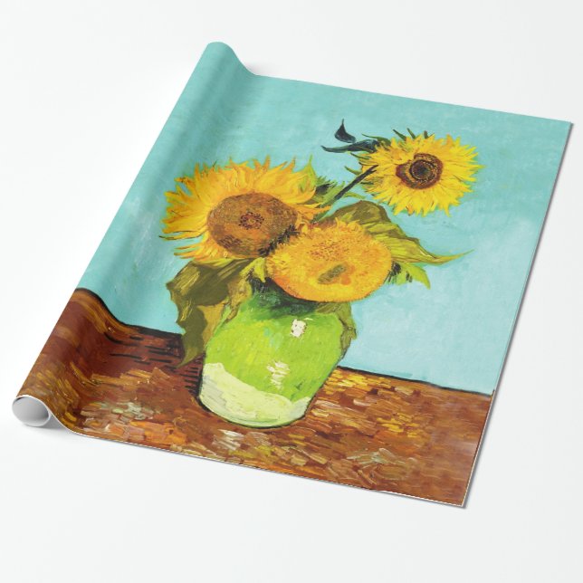 Vincent Van Gogh Three Sunflowers In A Vase Wrapping Paper (Unrolled)