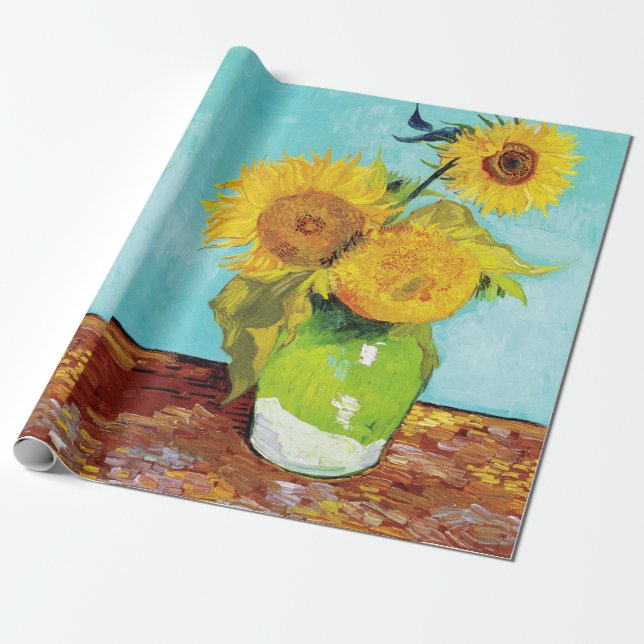 Vincent Van Gogh Three Sunflowers In a Vase Wrapping Paper (Unrolled)