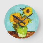 Vincent Van Gogh Three Sunflowers Round Clock at Zazzle
