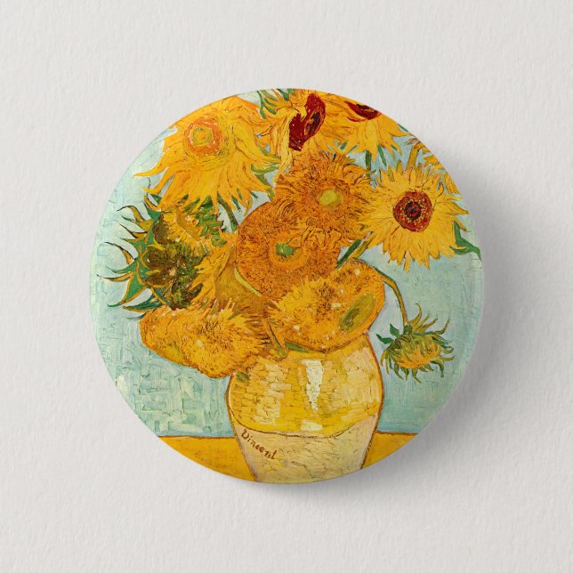 Vincent Van Gogh Twelve Sunflowers In a Vase Art Button (Front)