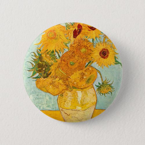 Vincent Van Gogh Twelve Sunflowers In a Vase Art Button