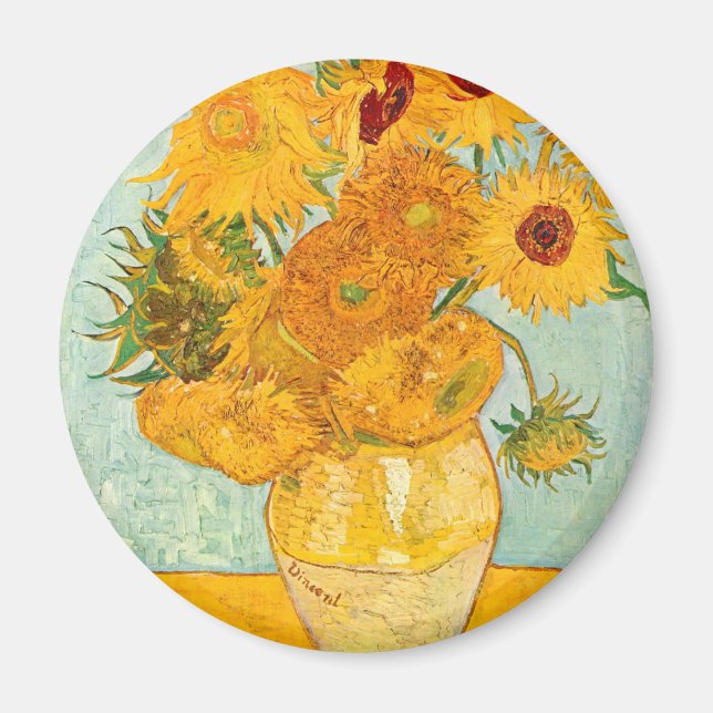 Vincent Van Gogh Twelve Sunflowers In a Vase Art Magnet (Front)