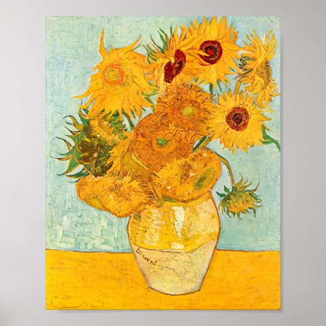 Vincent Van Gogh Twelve Sunflowers In a Vase Art Poster (Front)