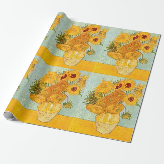 Vincent Van Gogh Twelve Sunflowers In a Vase Art Wrapping Paper (Unrolled)