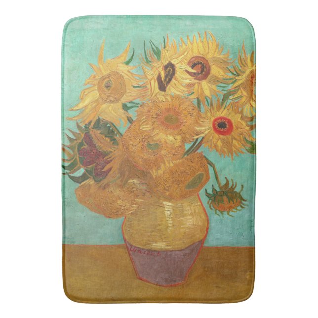 Vincent Van Gogh Twelve Sunflowers In A Vase Bathroom Mat (Front Vertical)