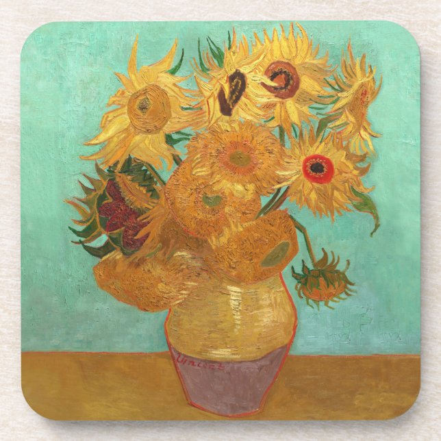 Vincent Van Gogh Twelve Sunflowers In A Vase Beverage Coaster (Front)