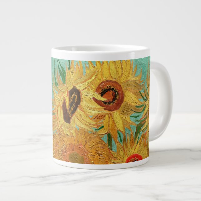 Vincent Van Gogh Twelve Sunflowers In A Vase Large Coffee Mug (Front Right)