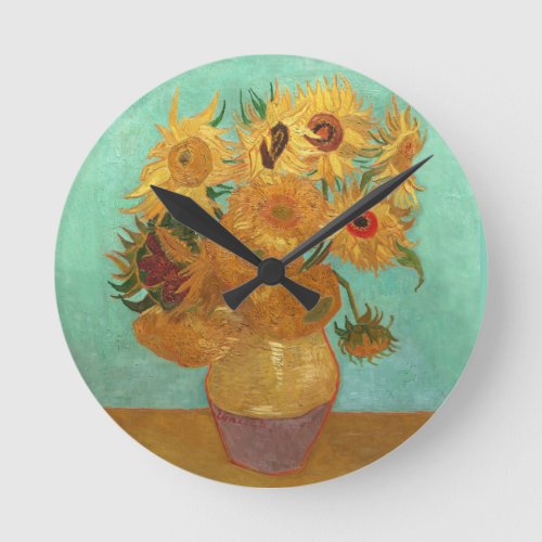Vincent Van Gogh Twelve Sunflowers In A Vase Round Clock