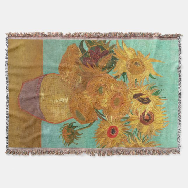 Vincent Van Gogh Twelve Sunflowers In A Vase Throw Blanket (Front)