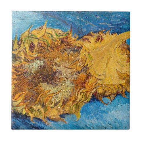 Vincent van Gogh _ Two Cut Sunflowers Ceramic Tile