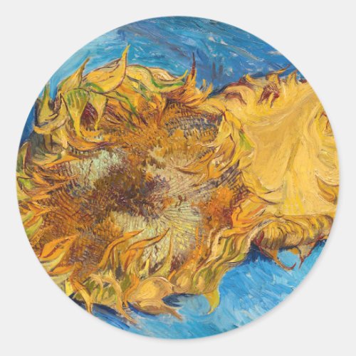 Vincent van Gogh _ Two Cut Sunflowers Classic Round Sticker