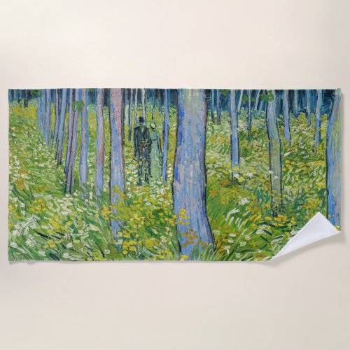 Vincent van Gogh _ Undergrowth with Two Figures Beach Towel