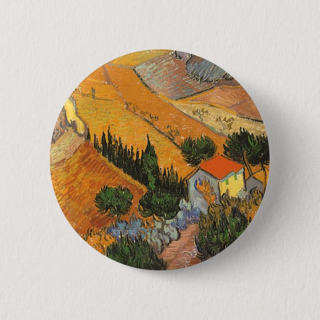 Vincent van Gogh - Valley with Plowman Pinback Button (Front)