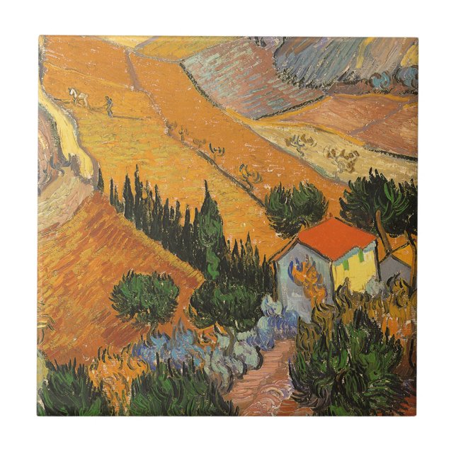 Vincent van Gogh - Valley with Plowman Tile (Front)