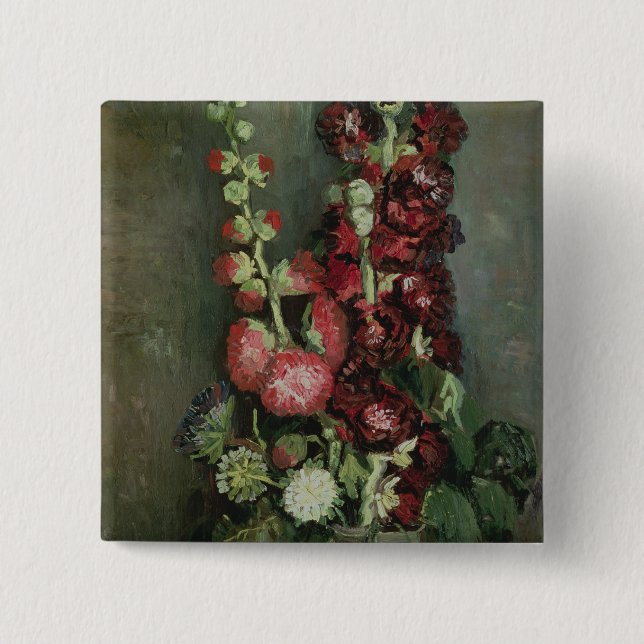 Vincent van Gogh | Vase of Hollyhocks, 1886 Pinback Button (Front)