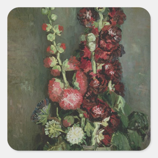 Vincent van Gogh | Vase of Hollyhocks, 1886 Square Sticker (Front)