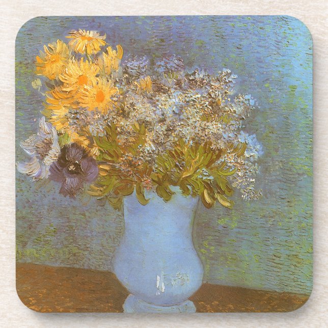 Vincent van Gogh Vase of Lilacs, Daisies, Anemones Beverage Coaster (Front)
