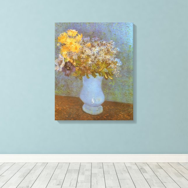 Vincent van Gogh Vase of Lilacs, Daisies, Anemones Canvas Print (Insitu(Wood Floor))