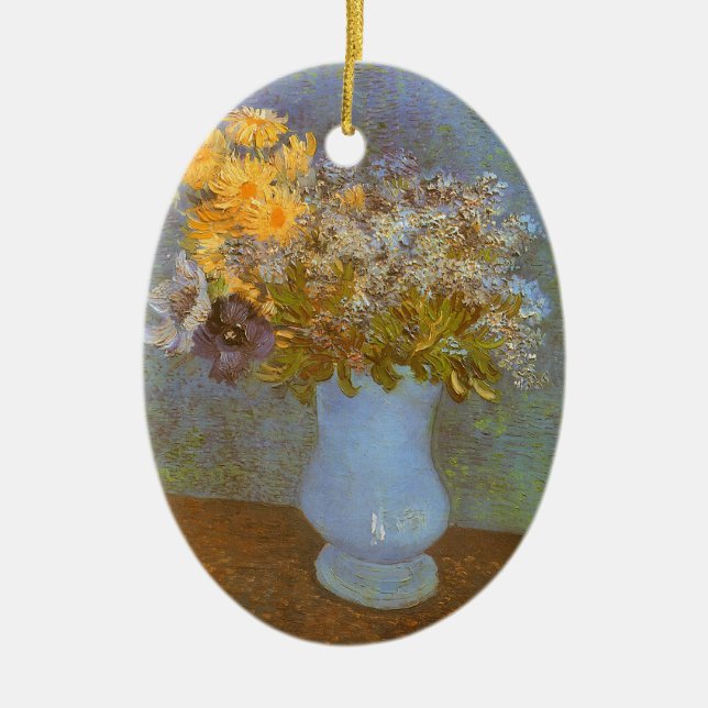 Vincent van Gogh Vase of Lilacs, Daisies, Anemones Ceramic Ornament (Front)