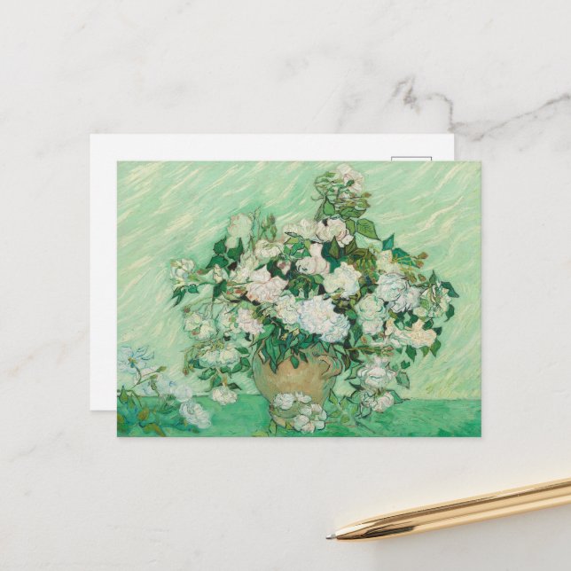 Vincent Van Gogh, Vase of Roses, Roses In The Vase Postcard (Front/Back In Situ)