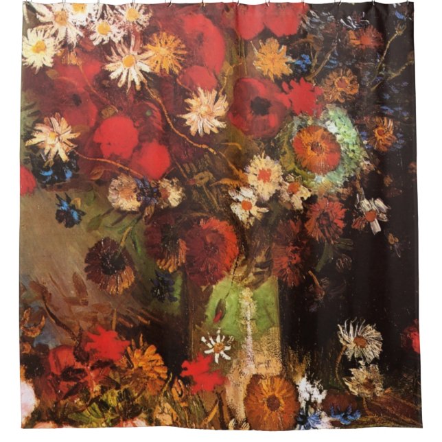 Vincent Van Gogh Vase Poppies Cornflowers Peonies Shower Curtain (Front)