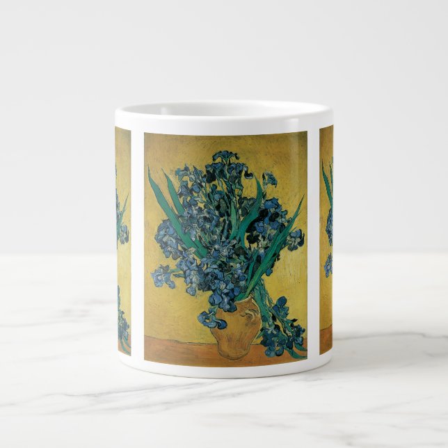 Vincent van Gogh - Vase w Irises Yellow Background Giant Coffee Mug (Front)