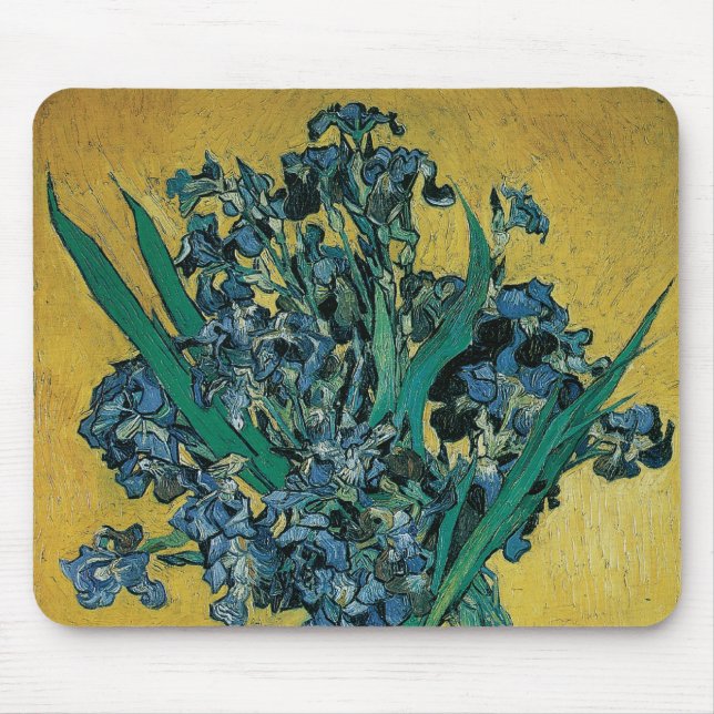 Vincent van Gogh - Vase w Irises Yellow Background Mouse Pad (Front)