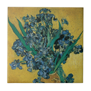 Vincent van Gogh - Vase w Irises Yellow Background Tile