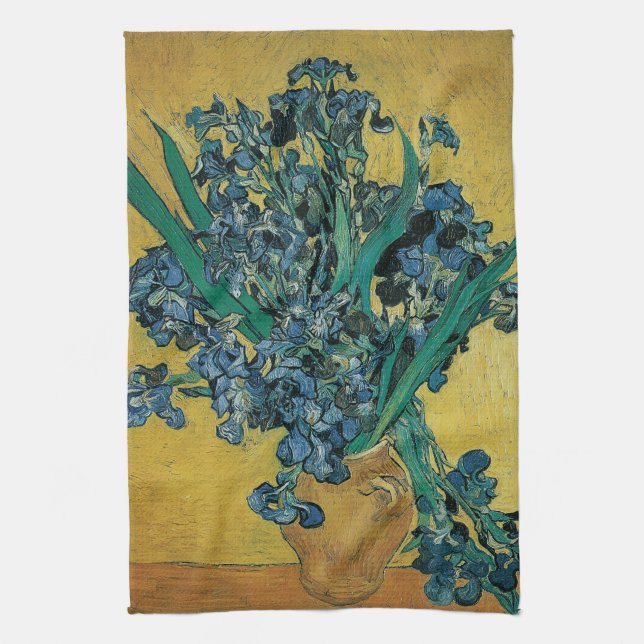 Vincent van Gogh - Vase w Irises Yellow Background Towel (Vertical)