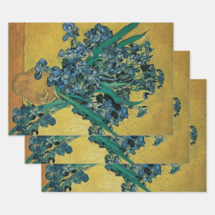 Vincent van Gogh - Vase w Irises Yellow Background Wrapping Paper Sheets