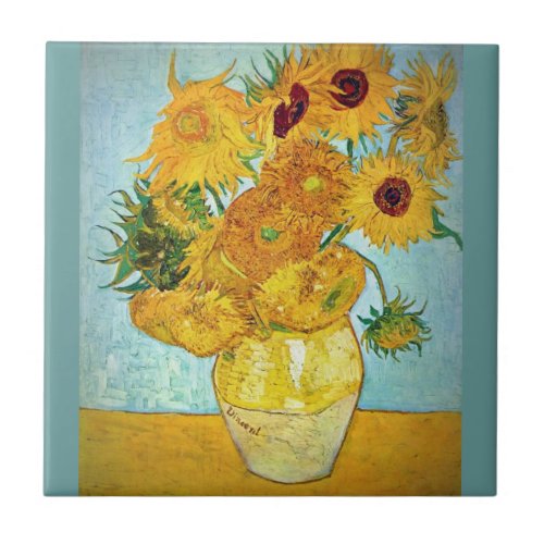 Vincent van Gogh _ Vase with 12 Sunflowers Ceramic Tile