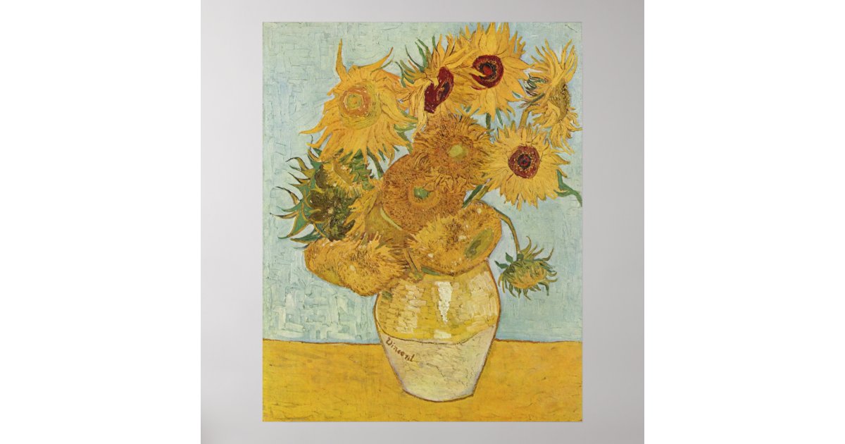 Vincent Van Gogh Vase With 12 Sunflowers Poster Zazzle Com