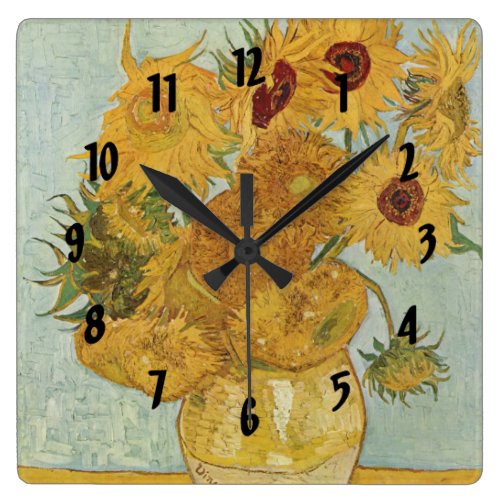 Vincent Van Gogh Vase With 12 Sunflowers Square Wall Clock