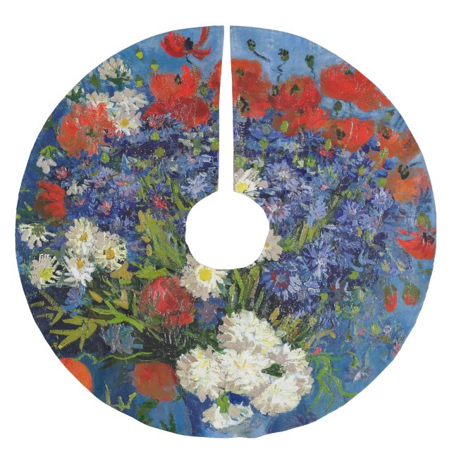 Vincent van Gogh - Vase with Cornflowers & Poppies Brushed Polyester Tree Skirt (Front)