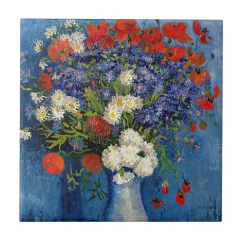 Vincent van Gogh _ Vase with Cornflowers  Poppies Ceramic Tile