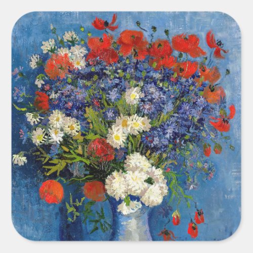 Vincent van Gogh _ Vase with Cornflowers  Poppies Square Sticker