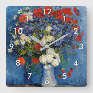 Vincent van Gogh - Vase with Cornflowers & Poppies Square Wall Clock