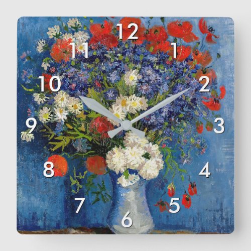 Vincent van Gogh _ Vase with Cornflowers  Poppies Square Wall Clock