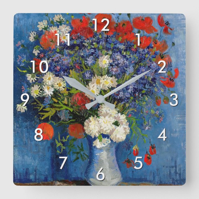 Vincent van Gogh - Vase with Cornflowers & Poppies Square Wall Clock (Front)