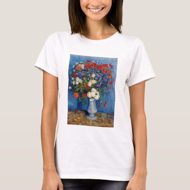 Vincent van Gogh - Vase with Cornflowers & Poppies T-Shirt (Front)