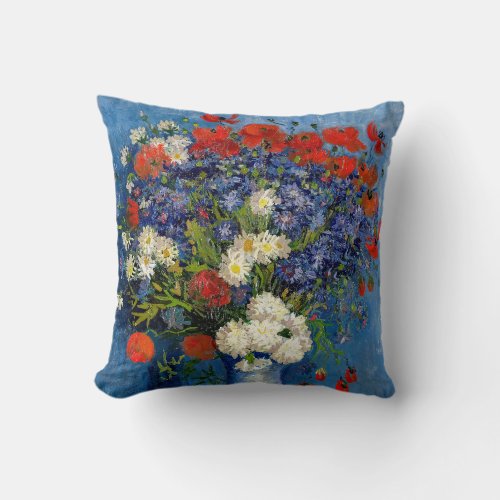 Vincent van Gogh _ Vase with Cornflowers  Poppies Throw Pillow