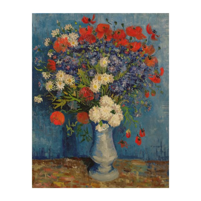 Vincent van Gogh - Vase with Cornflowers & Poppies Wood Wall Art (Front)