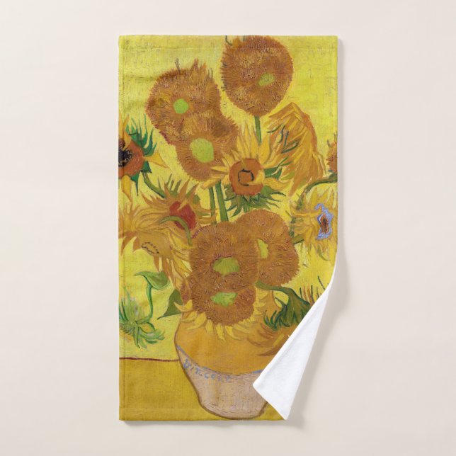 Vincent van Gogh - Vase with Fifteen Sunflowers Bath Towel Set (Hand Towel)