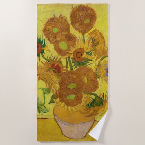 Vincent van Gogh _ Vase with Fifteen Sunflowers Beach Towel