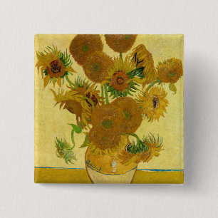 Vincent van Gogh - Vase with Fifteen Sunflowers Button