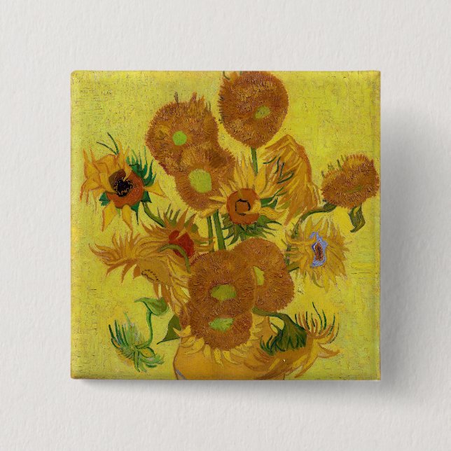 Vincent van Gogh - Vase with Fifteen Sunflowers Button (Front)