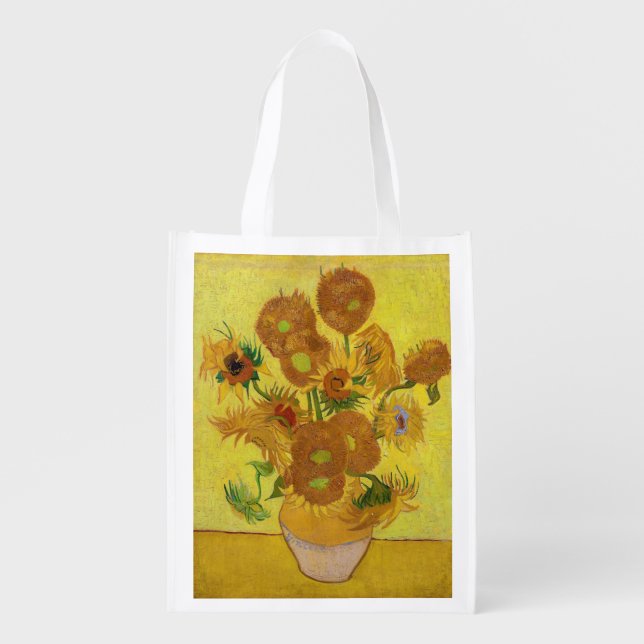 Vincent van Gogh - Vase with Fifteen Sunflowers Grocery Bag (Front)