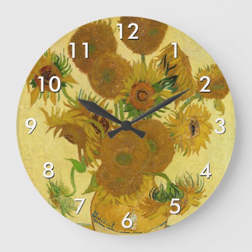 Vincent van Gogh _ Vase with Fifteen Sunflowers Large Clock