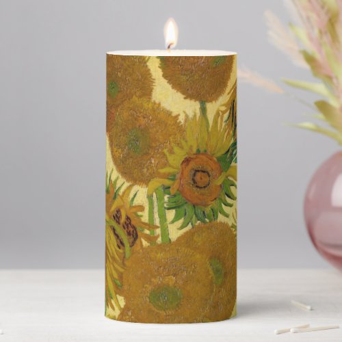 Vincent van Gogh _ Vase with Fifteen Sunflowers Pillar Candle